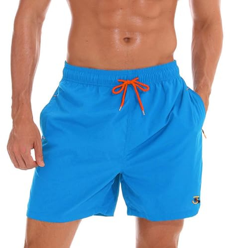 JustSun Badshorts för män med fickor vattentäta snabbtorkande | Badshorts Herr Snabbtorkande Nätfoder Dragkedjefickor Elastisk Midja Dragsko Vattenavvisande Ventilerande Surfing Strand