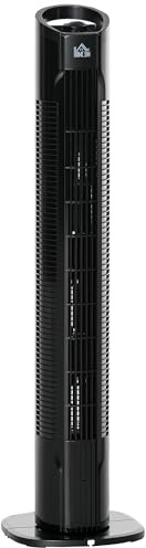 HOMCOM Ventilatore a Colonna Moderno 3 Velocità con Oscillazione 70°, Ventilatore a Torre con Piantana Rotonda e Maniglia, Potenza 50W, in PP, Ø20x78.5cm Nero