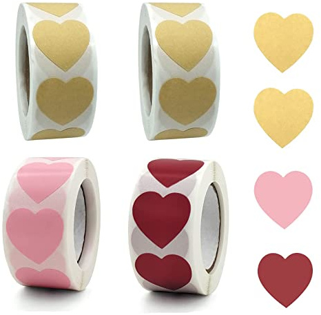 2000 Stücke Exquisite Herz Klebeetiketten, Herz Aufkleber, Selbstklebende Herzform Aufkleber, Selbstklebende Geschenkaufkleber, Braune Natürliche Kraft Herz Aufkleber, für Hochzeiten, Valentinstag