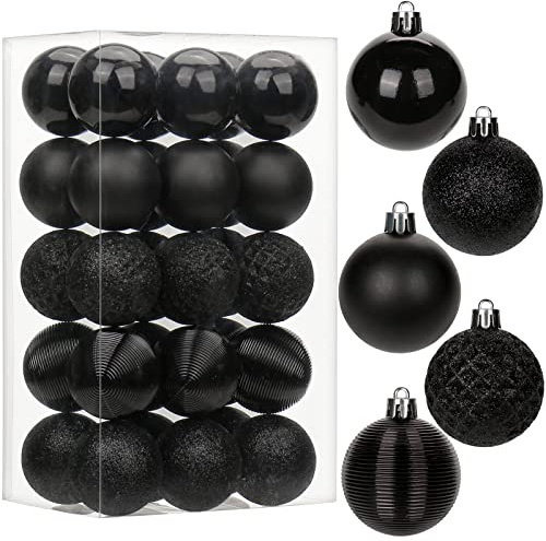 5CM Weihnachtskugeln Ornamente Glitze, 30 PCS bruchsicher Weihnachten Kugeln, Kunststoff Weihnachten Kugeln, Hängen Christbaumkugel Schwarz fur Weihnachtsbaum Neujahr Ornamente