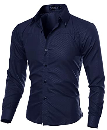 WSLCN Camisa de Hombre Slim Fit Camisas Clásicas con Botones de Manga Larga, azul navy, M