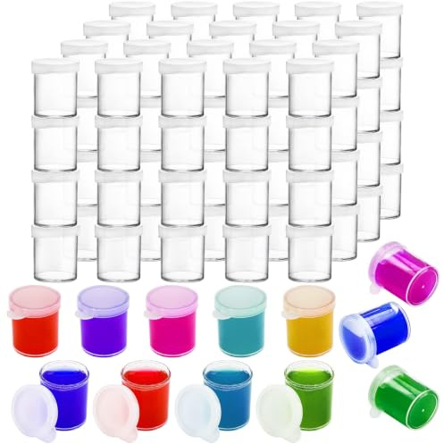 ZENFUN Set mit 100 Mini Kunststoff-Farbbechern mit Deckel, 25 ml Farbbehälter, Töpfe in Bulk, Klarlack Vorratsdosen für Kinder, Kunst, DIY Handwerk