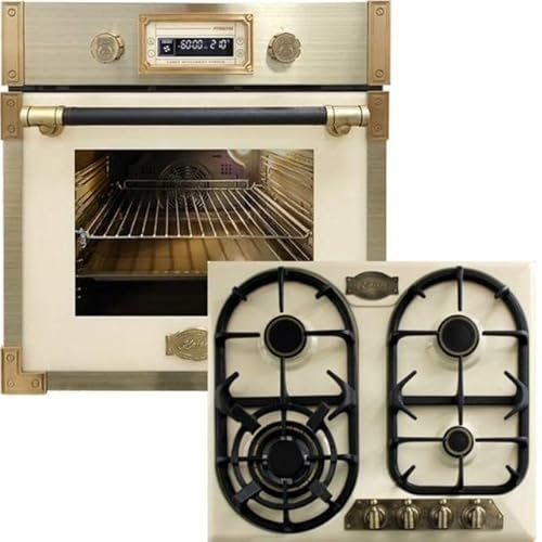 Kaiser Pyrolyse Backofen »EH 6427 ElfAD+KG 6325 ElfEm«, Retro Pyrolyse Einbau Backofen 73L Elfebeinfarbiges Glas 60 cm+Retro Einbau Gasherd, 60cm, Empire,Emailliert Elfenbein,3,8 Kw WOK