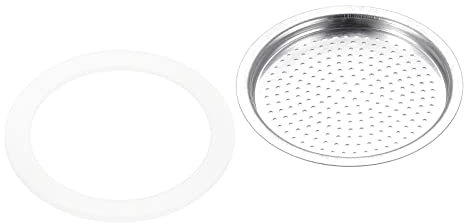 sourcing map 3Pcs Silicone Joint 42x55mm et 1Pcs Inox Acier Filtre Écran 48x42mm pour 2- Tasse Moka Café Pot