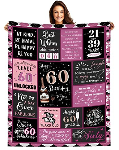 tgruihm Überwurfdecke zum 60. Geburtstag für Frauen, Happy 60th Birthday Decke 1963, Dekoration für Frauen, Überwurfdecke 127 x 152,4 cm, Geschenk zum 60. Geburtstag, Flanelldecke für Mutter,