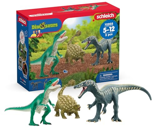 SCHLEICH DINOSAURS | Attacco del trio di dinosauri 72203 | Set con Giganotosauro, Baryonyx e Ankylosauro | Giocattolo dinosauri | Idea regalo per bambini dai 3 anni | esclusiva Amazon