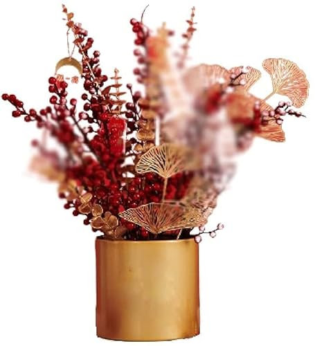 CAZARU con secchio di benedizione luce lusso agrifoglio frutta rossa fiore finto per centrotavola decorazioni per la casa fiori finti