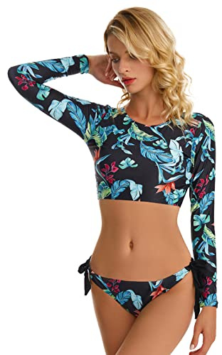 SEAUR Rash Guard dam långärmad UPF 50+ UV-skydd tvådelad baddräkt baddräkt smal passform solskydd badmode skjorta bikini badshorts S M L XL XXL, A01, XL