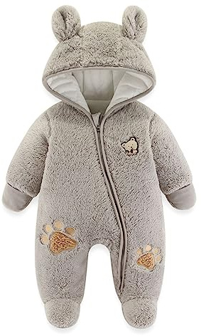 JiAmy Baby vinteroverall vinteroverall med huva fleece sparkbyxor flickor pojkar varm outfit storlek 6–9 månader (73 cm), röd
