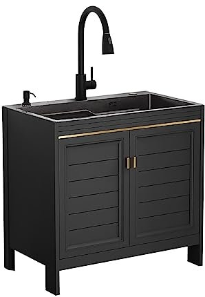 Evier Exterieur Evier De Cuisine Sur Pied 1 Bac Evier Buanderie Lavabo Sur Pied Avec Meuble Avec Égouttoir Sous Évier De Cuisine Lave-mains Pour Cuisine Des Restaurants,Garages,Entrepôts ( Size : 6045