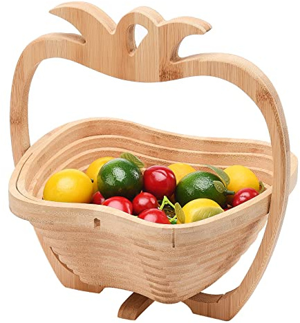 Panier Cadeau de Fruits Secs Pliable en Bois de Bambou, Support de Stockage de Collations de Cuisine, Plateau de Nourriture pour la Cuisine à Domicile, Organisateur de Stockage(Ananas)