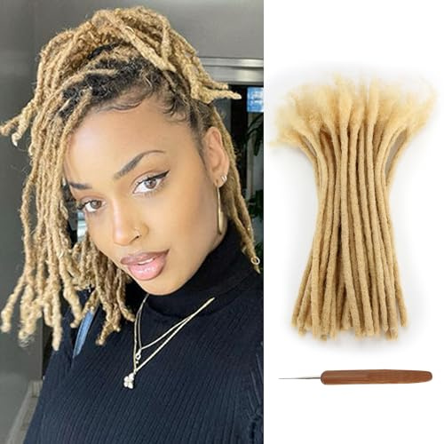 FAELBATY Loc Estensioni dei capelli umani 0.6cm Spessore 8 30 fili Dreadlock Estensioni fatte a mano 100% capelli umani per le donne degli uomini possono essere ricci sbiancati Dreads con ago (613#)