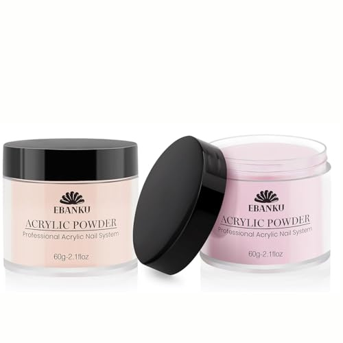 EBANKU 2 x Professionelles Acryl-Pulver für Nagelverlängerungen, raues Rosa, für Nagelverlängerungen | Professionelles Acrylpulver für Nagel-Acrylverlängerung, Nagelschnitzerei, langlebig, keine Nagellampe erforderlich