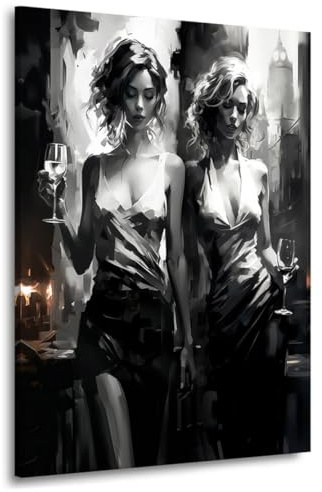 Kunstgestalten24 | Zwei Frauen Abstrakt Erotik Leinwand-Bild | Leinwandbild mit Echtholz-Keilrahmen | Wandbild Gemälde Kunst Art | Hochwertige Kunstdrucke | XXL Bilder auf Leinwand | 30x40x2cm