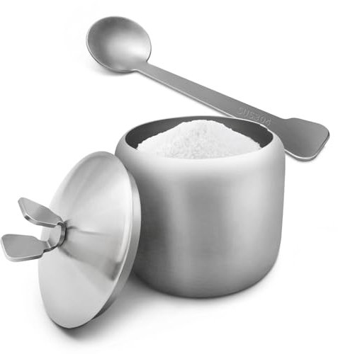 300ml Zuckerdose 304 Edelstahl Gewürzdose Haus Gewürzdose Metall Dose Küche Zuckerbehälter mit Deckel und Löffel für Gewürze, Zucker, Kaffee, Tee, Pfeffer (Stil-5)