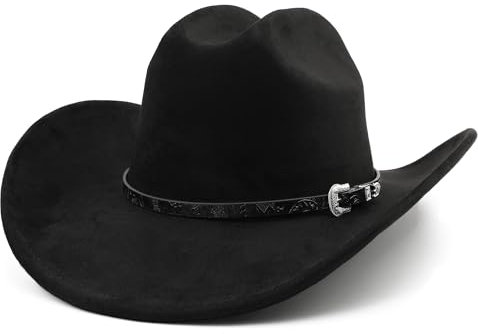 Melesh Großer Cowboyhut für Damen und Herren, breite Krempe, Cowgirls, Strand, Cattleman, Western Cowboys Hut, Schwarz, MEDIUM