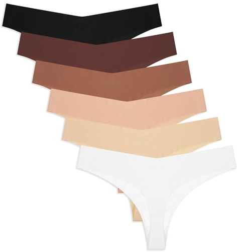 Yolev 6 Pack Seamless Thongs for Women V-waisted Stretch Panties Underwear No Show Thong (M) Multicolor