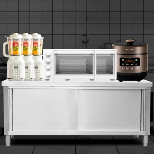 CHBMZ Gewerblicher Arbeitstisch aus Edelstahl mit Schiebetüren, Robuste Werkbank, for Gewerbliche Küche, Restaurant, Hotel Und Garage (Size : 100 * 50 * 80cm/39 * 20 * 31in)