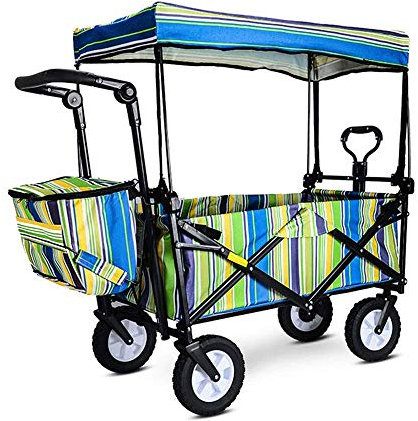 CUNTO Klappwagen, tragbarer Gartenwagen, Tragfähigkeit 80 kg, mit Sicherheitsgurt, Markise, Kühltasche, großer Lunchbox, für Picknicks, Camping, Einkaufen, Strände, Konzerte