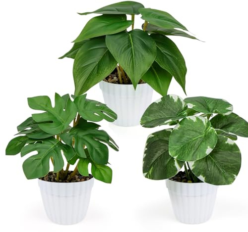 INSANYJ 3 Set Artificial Plants in Pots for Indoor Outdoor, Faux Small Plastic Decorative Plants for Bathroom, House Shelf, Balcony Decor