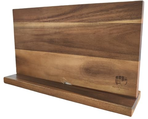 FULLHI Doppelseitige große magnetische Messerblock Akazienholz Messer Set Halter Stand mit Stronge Magnetstreifen Küchenmesser Storage Rack Organizer Tools (40.3 * 21.5CM)