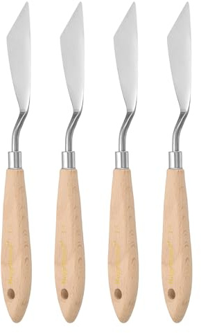 QUARKZMAN 4 Piezas de Espátulas de Paleta de Pintura de Acero Inoxidable en Ángulo Puntiagudo #14 con Mango de Plástico para Mezclar y Extender Pintura Acrílica en Lienzo de Óleo