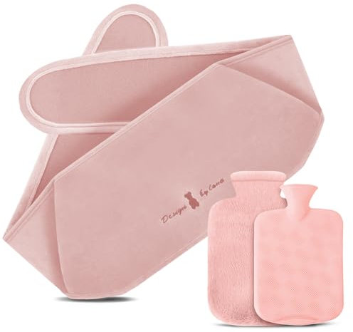 Votoko 3 en 1 Bouillotte Ceinture, Bouillottes Regles Douloureuses, 1.2L Bouillote avec Housse en Peluche Douce, Bouillotte eau Chaude, Bouillotte Peluche Ventre pour Chauffe Main épaule Dos(Rose)