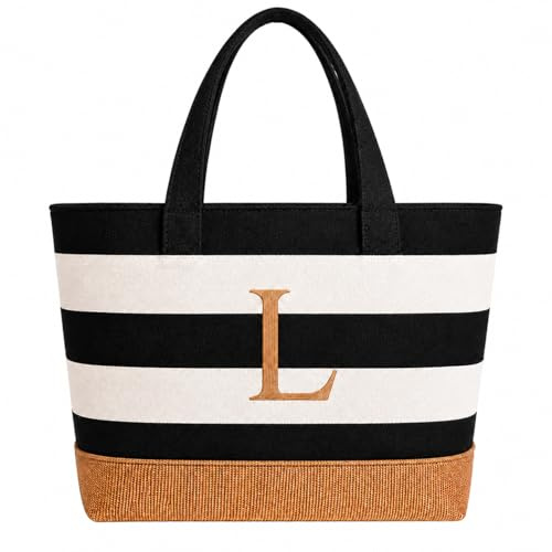 TAHAVICE Personlig väska, strandväska damer med dragkedja, Initial Tote Bag Ladies Large, Personliga presenter Kvinnor för flickvän Brudtärna Fru Kollega