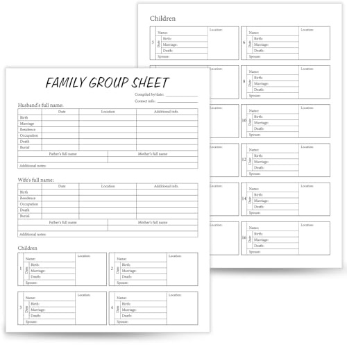 Dunzoom 50 Sheets Family Tree Charts to Fill in 8.5 x 11 Inch Two Sided Blank Family Group Sheets Genealogy Organizer Supplies for Research Ancestry History