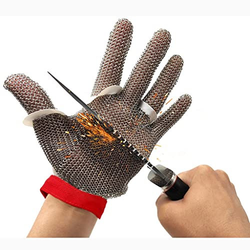 Schnittschutzhandschuhe Schnittschutzhandschuhe aus Metall, Sicherheitshandschuhe für die Metallbearbeitung, stichfeste Kettenhandschuhe, universell für linke und rechte Hand (Größe: 1er-Pack/M)