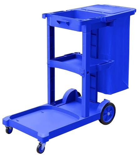 janitorial Cart Cleaning Cart With Universal Wheels ，Stand Steady 3 Shelf Utility Janitor Cart,removable For Schools Hotels Kitchens(Blue)