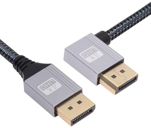cablecc Câble DisplayPort DP vers DP Ultra HD UHD 4K 60 Hz 32,4 Gbit/s haut débit coudé à angle droit Argenté 2 m