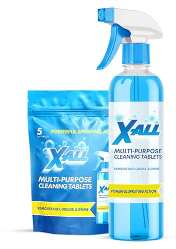 X-ALL Multi-Purpose Cleaner - Spray Bottle and 5x Cleaning Tablets - Cleaner for Oven, Kitchen & Floor surfaces, and Removes Grease and Grime