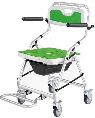 Vexorium Klappbarer Toilettenstuhl, Duschstuhl, Sitze, tragbarer Badstuhl, Hocker für Erwachsene, ältere Menschen mit Behinderungen, mit Griffen, Rollen, Grün