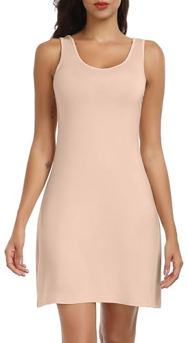 Lovasy Combinacion Interior Mujer Vestidos Modal Camisones de Mujer Corto Camison Tirantes Anchos Enaguas Enteras,Beige,XXL