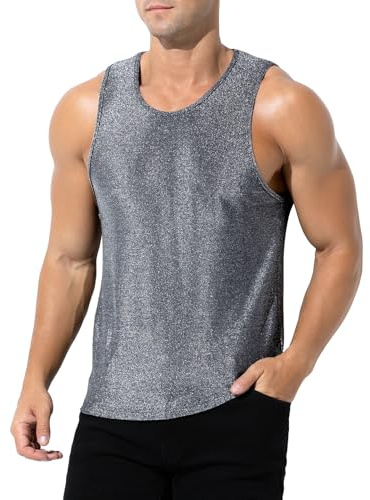 Casey Kevin Glitzer Tank Top Herren Pailletten Hemd Shirt Metallic Glänzend Ärmelloses Oberteil Männer Sommer Tanktop