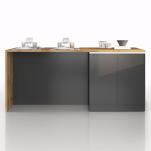 WHOUS Isola Cucina SOLE con 4 Ante, Tavolo da Pranzo e Piano di Lavoro, Ideale per Open Space e Spazi Ridotti, 200x90x90 cm, Antracite Opaco e Rovere