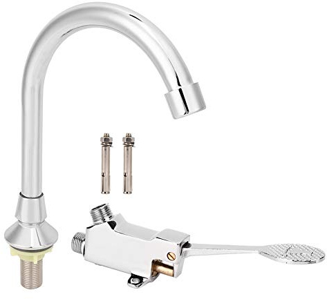 5pieces Copper Foot Operated Faucet, Bathroom Faucet Basin Floor Mount Pedal Sink Water Tap Kit Accessory Laboratory Foot Pedal for Home
