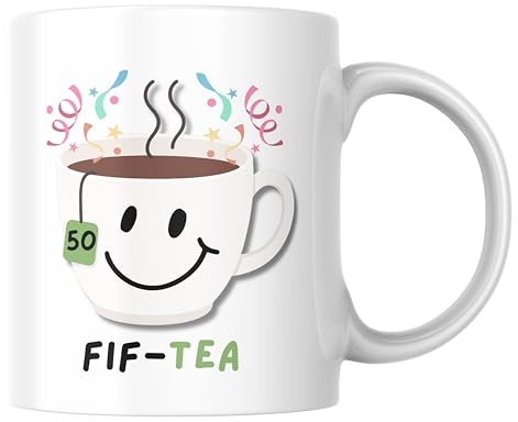Cheeky Chops Funny 50th Birthday Mug Fif-Tea Tea Cup | Cheeky milestone age mug for tea lovers celebrating their big birthday