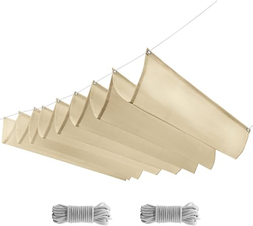 Tenda da sole impermeabile retrattile, con occhielli e corda, copertura regolabile per pergola da esterno, per patio, balcone, terrazza, giardino, cortile (beige, 0,5 x 3,5 m)