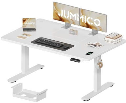 JUMMICO Höhenverstellbarer Schreibtisch 140×70 cm mit Kabelwanne & USB-A | Elektrisch Schreibtisch Höhenverstellbarer mit 18 mm Tischplatte, 3 Memory-Steuerung,Sitz‑Erinnerung Computertisch,Weiß