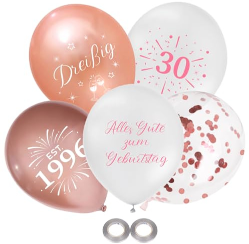 Affivia 25 Stk Luftballon 30 Geburtstag Deko Roségold Weiß, 30 Geburtstag Frauen Partydeko, Deko 30 Geburtstage Frau Mann Ballons, Geburtstagsdeko 30 Jahre 1995, Luftballons 30. Geburtstage Dekoration