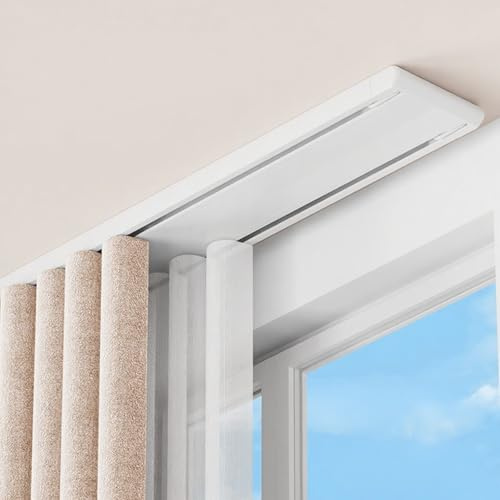 Système de rail de rideaux double robuste avec poulies acier et vis de montage incluses, installation plafond simple, adapté pour séparation de pièce dans salon ou chambre à coucher(1m(3.3ft))