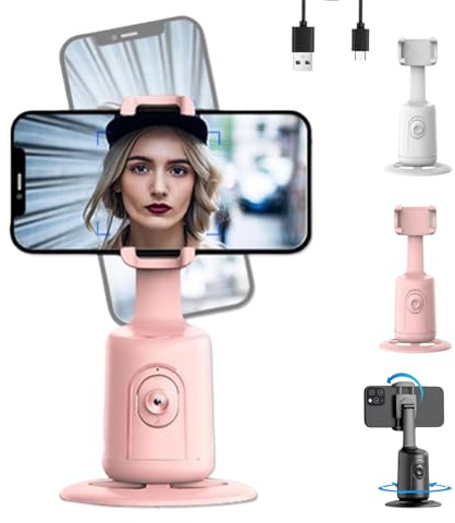Smart AI Facial Recognition Phone Tripod, Flippable And Adjustable Angle, Rechargeable Smart Shooting Stand, AI Motion Sensor Gimbal Stabilizer Holder With Remote Auto Face Tracking Tripods (Pink-A)
