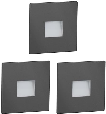 ledscom.de 3x LED Treppenlicht/Wandeinbauleuchte FOW für innen und außen, Downlight, eckig, anthrazit, 85 x 85mm, warmweiß