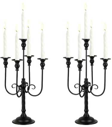 LANLONG Candelabra Centerpieces for Tables, 2Pcs Metal Tall Candle Holder for Taper Candles, 5 Arm Candlestick Holder for Wedding Centerpiece Decor Party Event Reception Decoration，Black,19.7in-2pcs