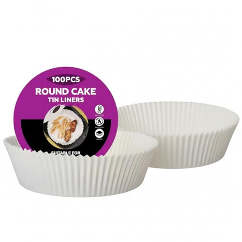 Cake Tin Liners 100PC Greaseproof Non Stick Disposable Paper Liner Round Parchment Tin Liner for Cooking and Baking Cakes Bread Pies Loaf Air Fryer Liners for Roasting Microwave Oven (18cm x 6cm)