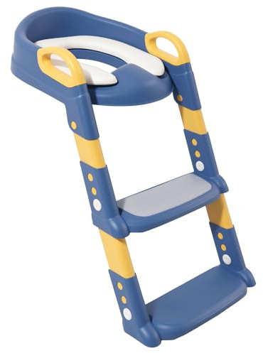 Harupink Toilettensitz Kinder mit Treppe,2 in 1 Kinder Toilettensitz mit Weich PVC-Polster,Höhenverstellbar,Abnehmbar Toilettentrainer,Spritz- und Rutschfestes, für Jungen und Mädchen Baby (Blau)