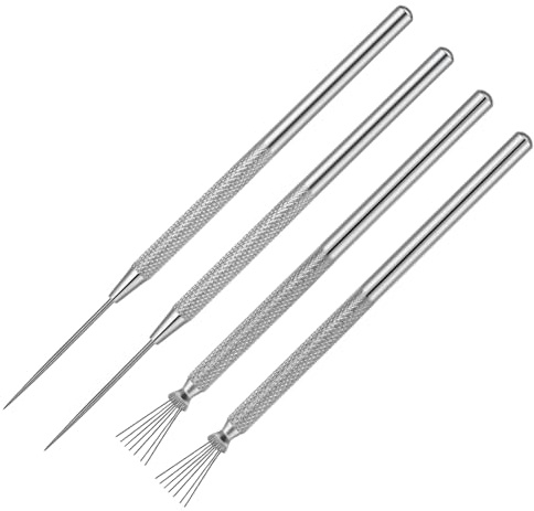 4 PCS Clay Needle and Pottery Feather Wire Texture Tools, Stainless Steel Ceramic Detail Tools, Sculpting Tool Supplies for DIY Craft, Sculpture Detail Texturing and Modeling