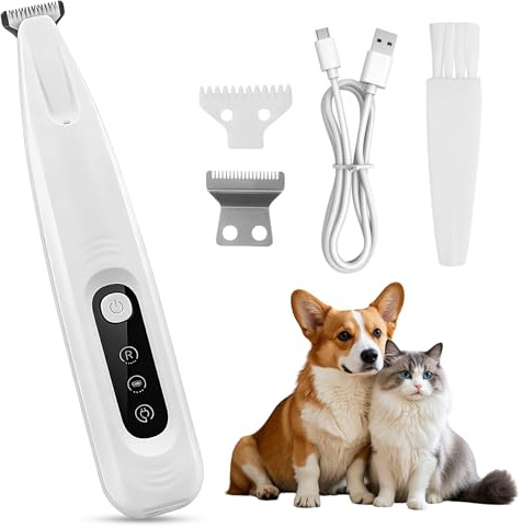 Tondeuse de Pattes de Chien avec Lumière LED,Tondeuse à Chien Rechargeable Étanche,Avec lame de rechange,pour Chat Rasoir par USB,Pour réparer les chiens, chats, pieds, oreilles, visages